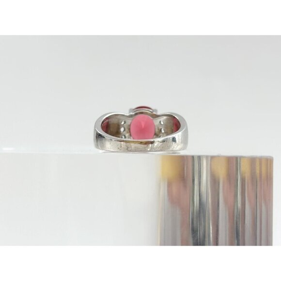 Bright Garnet & Faux Opal Modernist Sterling Silver Vintage Ring - sz 6.5 - Picture 4 of 10